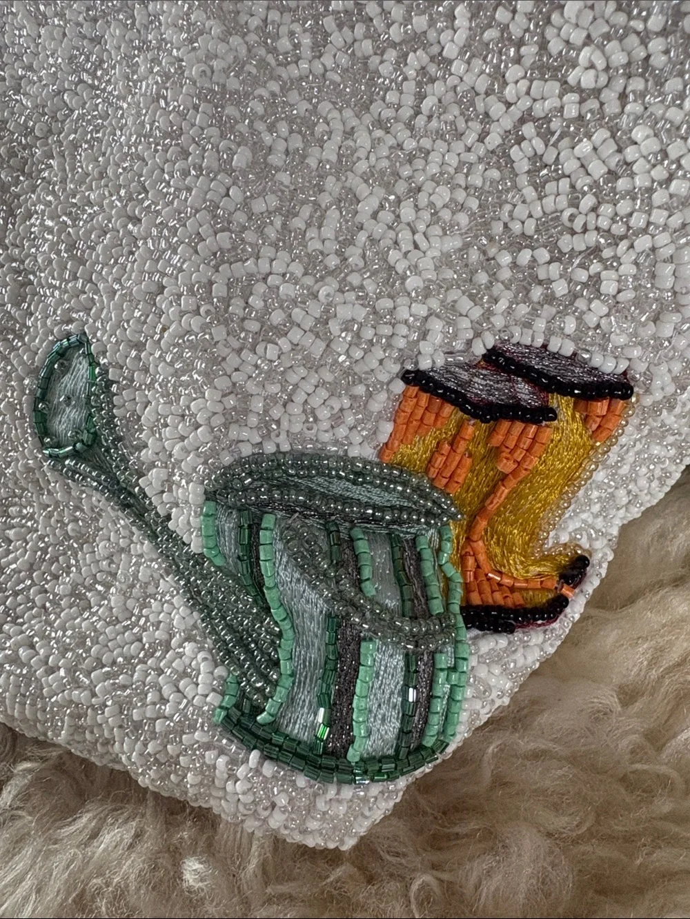 Hand Crafted Cream Holiday Pillow with Colorful Embroidered Garden Motifs